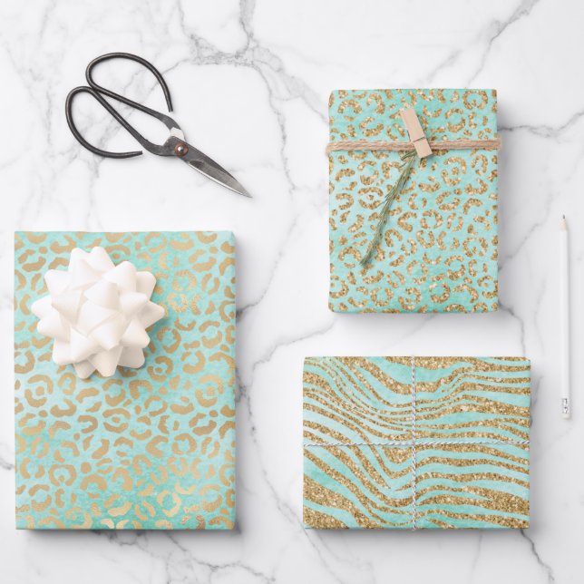 Feuille De Papier Cadeau Monnaie d'or blanc Ombre Zebra Leopard (Recto)