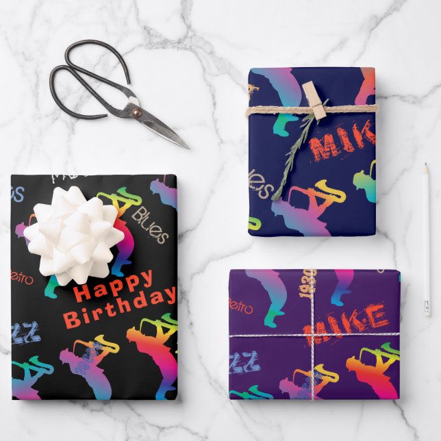 Feuille De Papier Cadeau Monogram Jazz Musiciens Retro Music Party POP ART (Recto)