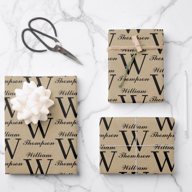 Feuille De Papier Cadeau Monogramme de calligraphie de script Brown Kraft r (Recto)