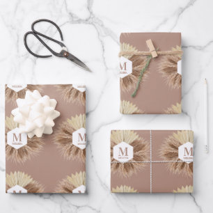 Feuille De Papier Cadeau Monogramme de couleurs neutres rustiques chaudes