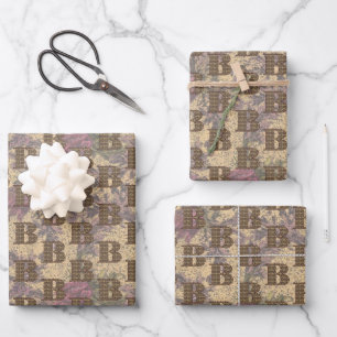 Feuille De Papier Cadeau Monogramme Floral Initial B Votre nom Élégant