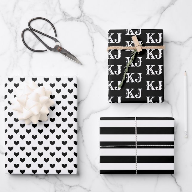 Feuille De Papier Cadeau Monogramme noir blanc Motifs4 (Recto)