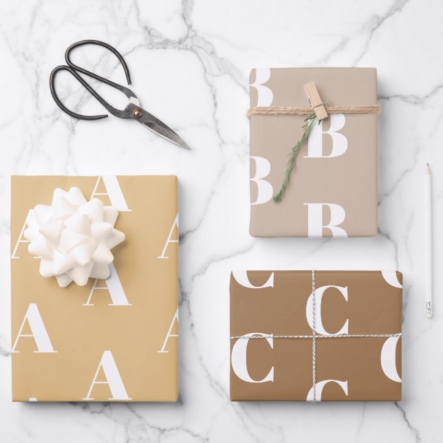 Feuille De Papier Cadeau Monogramme nuances beige personnalisé lettre initi (Recto)