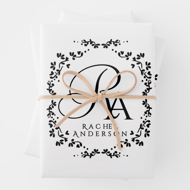 Feuille De Papier Cadeau Monogramme romantique blanc (En situation)