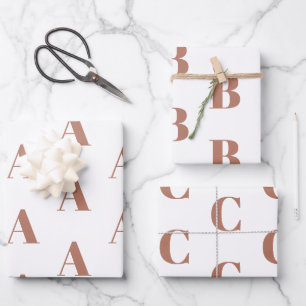 Feuille De Papier Cadeau Monogramme rose or blanc personnalisé motif initia