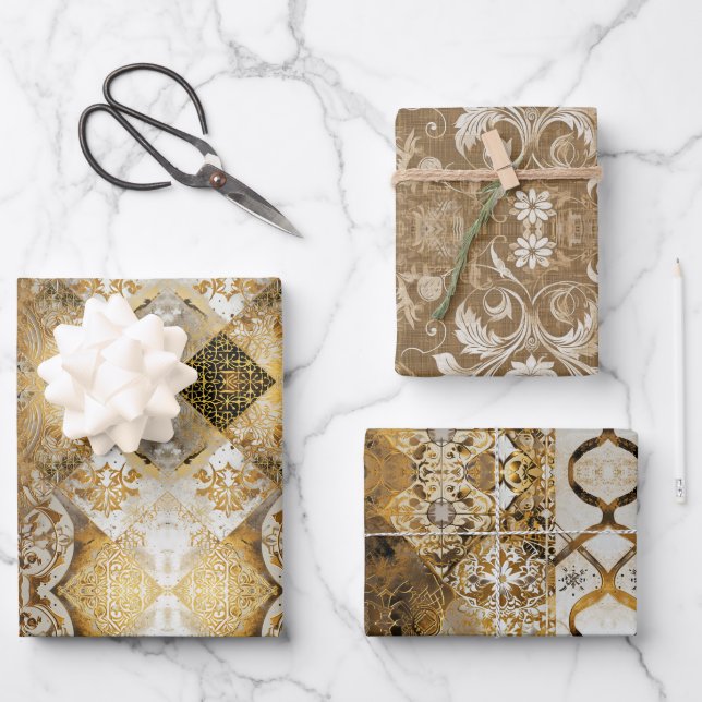 Feuille De Papier Cadeau Monogramme rustique Motif : Style Tan & Crème (Recto)