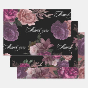 Feuille De Papier Cadeau Moody foncé aquarelle Fête des mariées florale noi