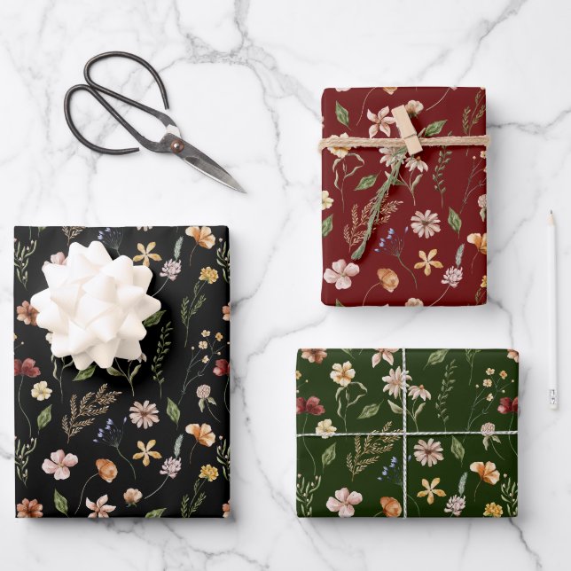 Feuille De Papier Cadeau Moody moderne hiver Botanique Noël Floral Guerre (Recto)