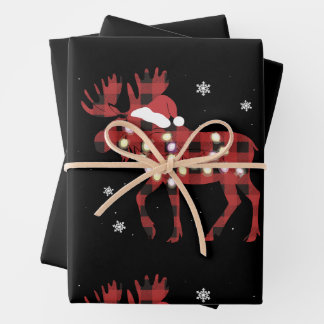 Feuille De Papier Cadeau Moose Christmas Red Plaid Buffalo Xmas Santa Hat