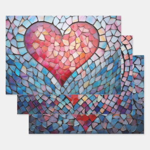 Feuille De Papier Cadeau Mosaic Valentines Coeurs de Jour Élégant Chic 3 pc