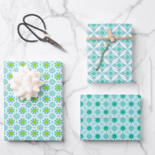 Feuille De Papier Cadeau Mosaïque Abstraite bleue et verte