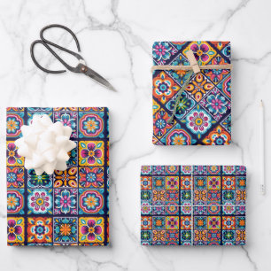 Feuille De Papier Cadeau Mosaïque florale conception de carreaux 8