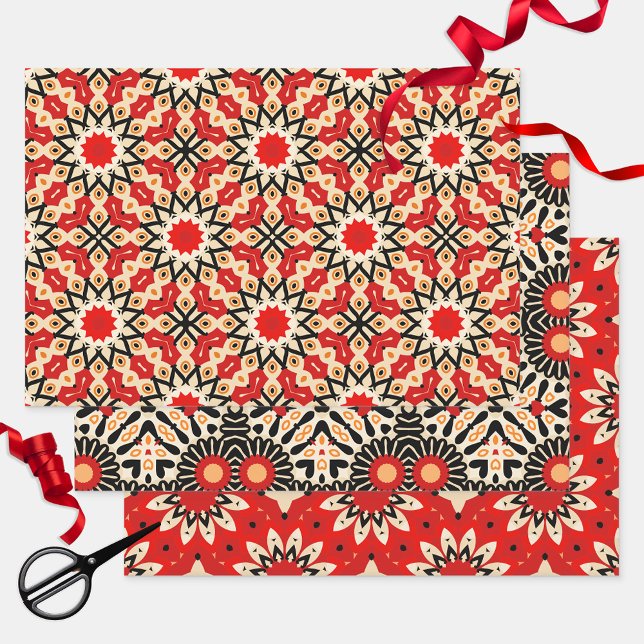 Feuille De Papier Cadeau Mosaïque géométrique rouge-ethnique (Créateur téléchargé)