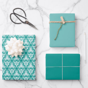 Feuille De Papier Cadeau Motif à balayage Turquoise léger avec solides
