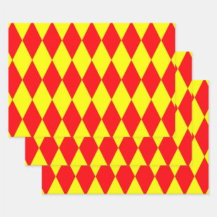 Feuille De Papier Cadeau Motif à carreaux Harlequin rouge jaune 