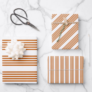 Feuille De Papier Cadeau Motif à cinq bandes orange et blanc brûlés