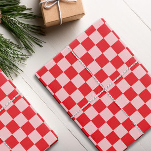 Feuille De Papier Cadeau Motif À damiers rose rouge