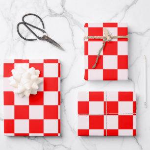 Feuille De Papier Cadeau Motif À damiers rouge et blanc