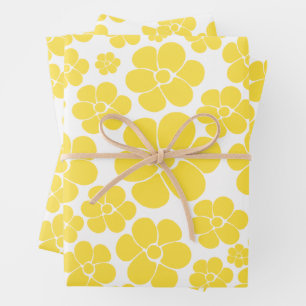 Feuille De Papier Cadeau Motif à fleurs - Citron jaune et blanc