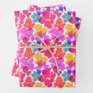 Feuille De Papier Cadeau Motif à fleurs moderne en néon coloré