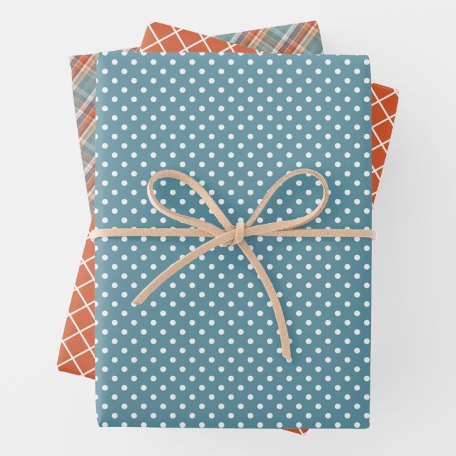 Feuille De Papier Cadeau Motif À petits pois moderne Plaid White Stripes (En situation)