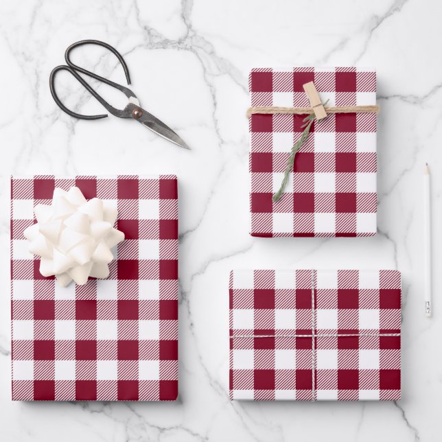 Feuille De Papier Cadeau Motif à plaid blanc rouge Bourgogne (Recto)