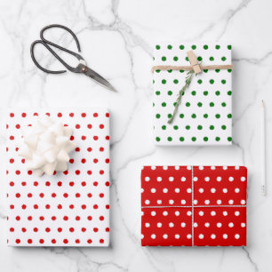 Feuille De Papier Cadeau Motif à pois rouges verts blancs sur fond distress