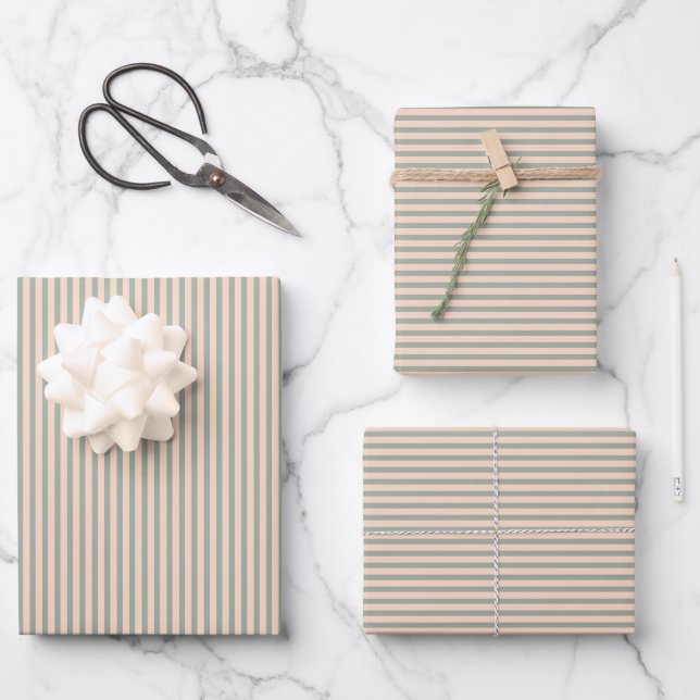 Feuille De Papier Cadeau Motif à rayures blanches rose simple Sage Green (Recto)