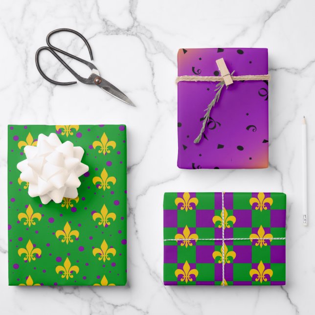 Feuille De Papier Cadeau motif à rayures cool Mardi Gras  (Recto)