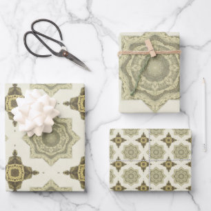 Feuille De Papier Cadeau Motif abstrait Art déco doré vintage n°3