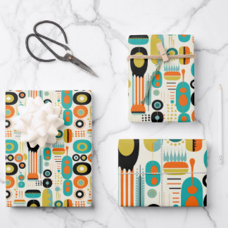 Feuille De Papier Cadeau Motif Abstrait Coloré RÉTRO Milieu du Siècle Moder