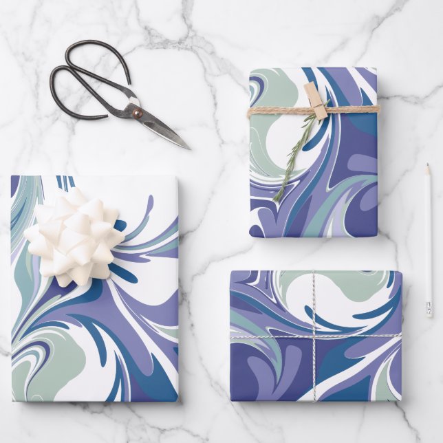 Feuille De Papier Cadeau Motif Abstrait en marbre bleu (Recto)