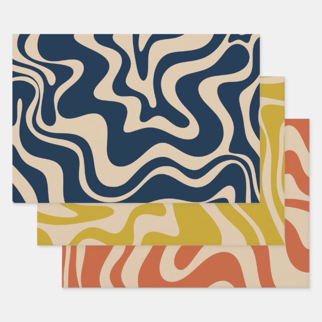 Feuille De Papier Cadeau Motif Abstrait Liquid Swirl Retro (Lot)