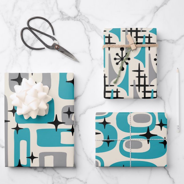 Feuille De Papier Cadeau Motif Abstrait moderne du milieu du siècle (Recto)