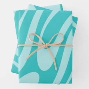 Feuille De Papier Cadeau Motif Abstrait rétro de boucles ondulées en Aqua T