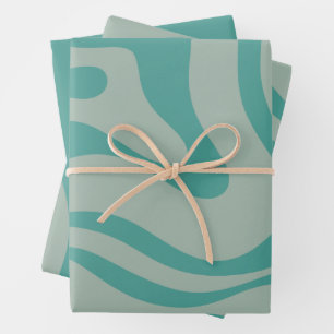 Feuille De Papier Cadeau Motif Abstrait Rétro Liquid Swirl Muted Turquoise