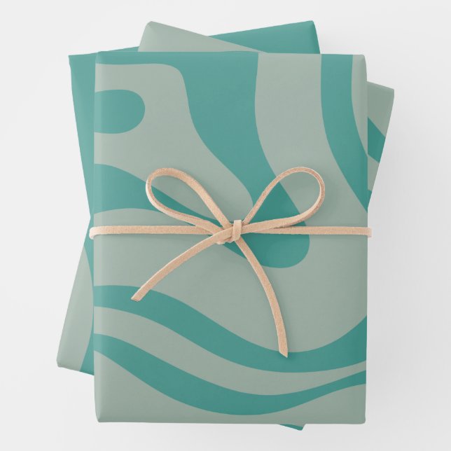 Feuille De Papier Cadeau Motif Abstrait Rétro Liquid Swirl Muted Turquoise (En situation)
