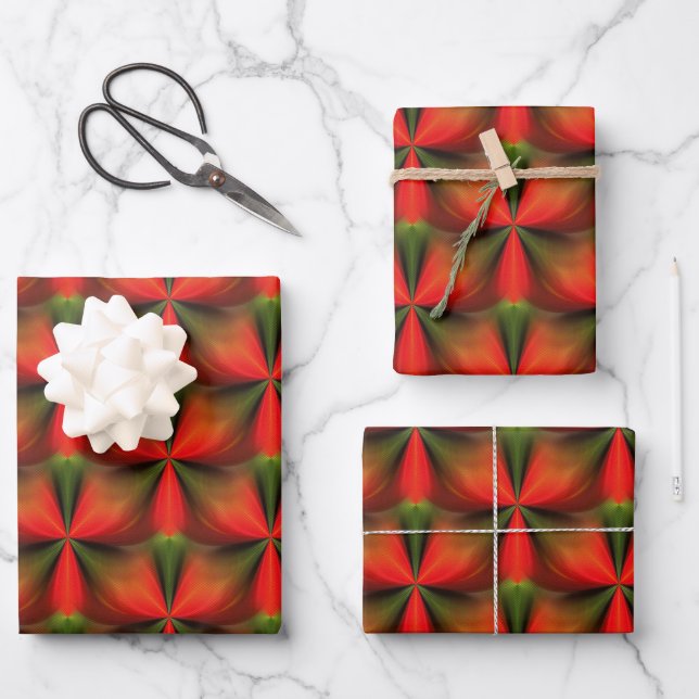 Feuille De Papier Cadeau Motif Abstrait Vert Et Orange (Recto)