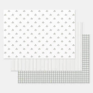 Feuille De Papier Cadeau Motif agricole moderne Mix Dusky Green