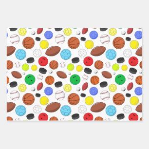 Feuille De Papier Cadeau Motif aléatoire des balles de sport colorées