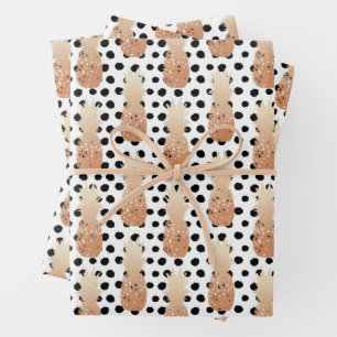 Feuille De Papier Cadeau Motif Ananas Dorés Tropical