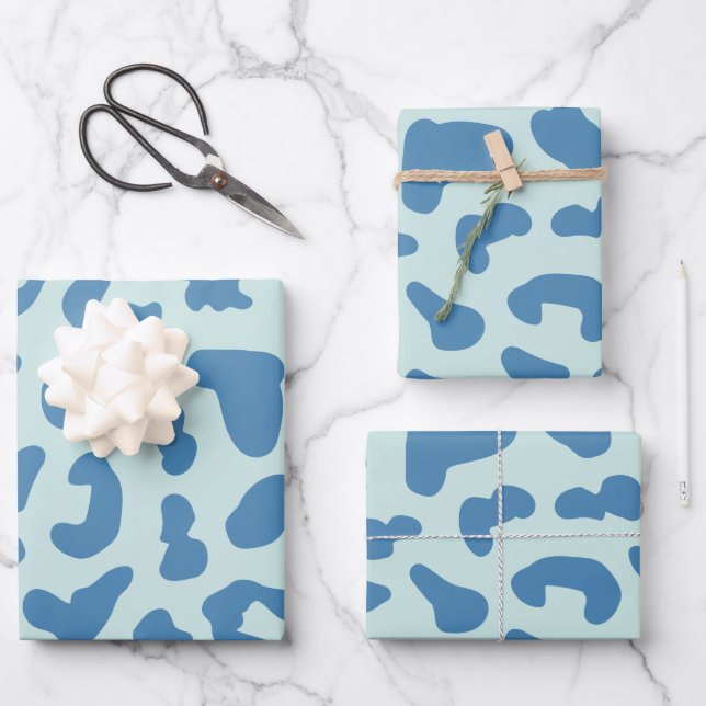 Feuille De Papier Cadeau Motif animal Empreinte de léopard élégant en bleu (Recto)