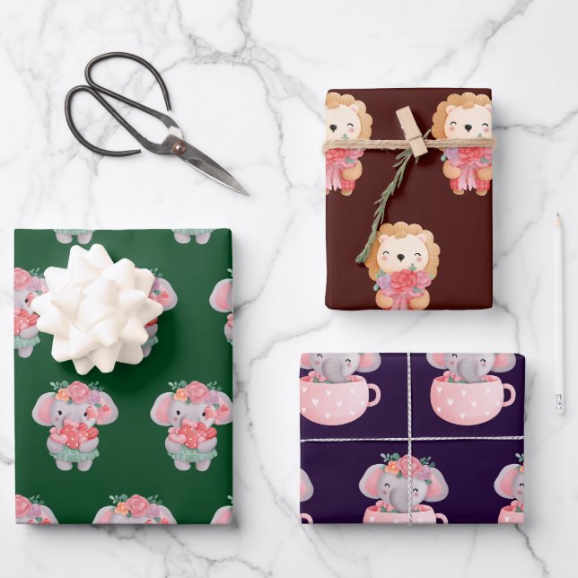 Feuille De Papier Cadeau Motif Animaux mignons (Recto)