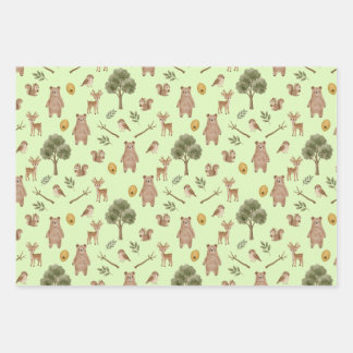 Feuille De Papier Cadeau Motif aquarelle d'amis fantaisistes de la forêt
