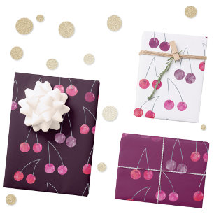 Feuille De Papier Cadeau Motif aquarelle de cerises