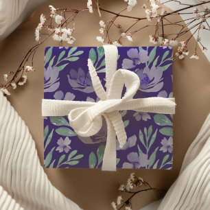 Feuille De Papier Cadeau Motif aquarelle floral et feuillage violet chic Wr