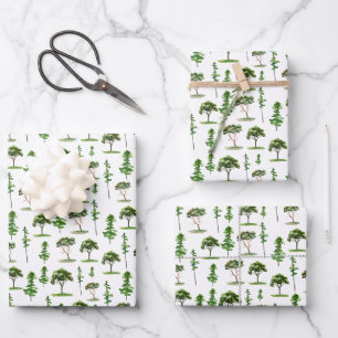Feuille De Papier Cadeau Motif Aquarelle verte Arbres