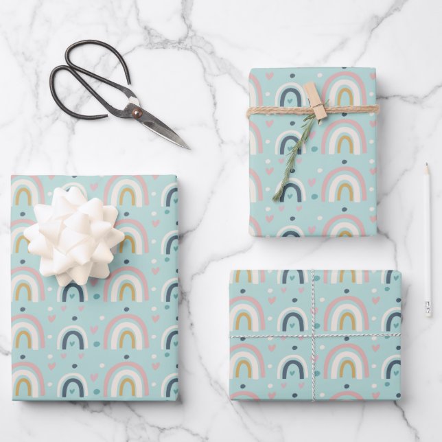 Feuille De Papier Cadeau Motif arc-en-ciel blanc mignon (Recto)