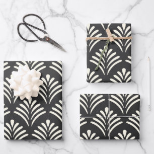 Feuille De Papier Cadeau Motif Art déco moderne Motif noir et blanc