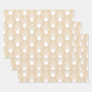 Feuille De Papier Cadeau Motif Art déco or et blanc